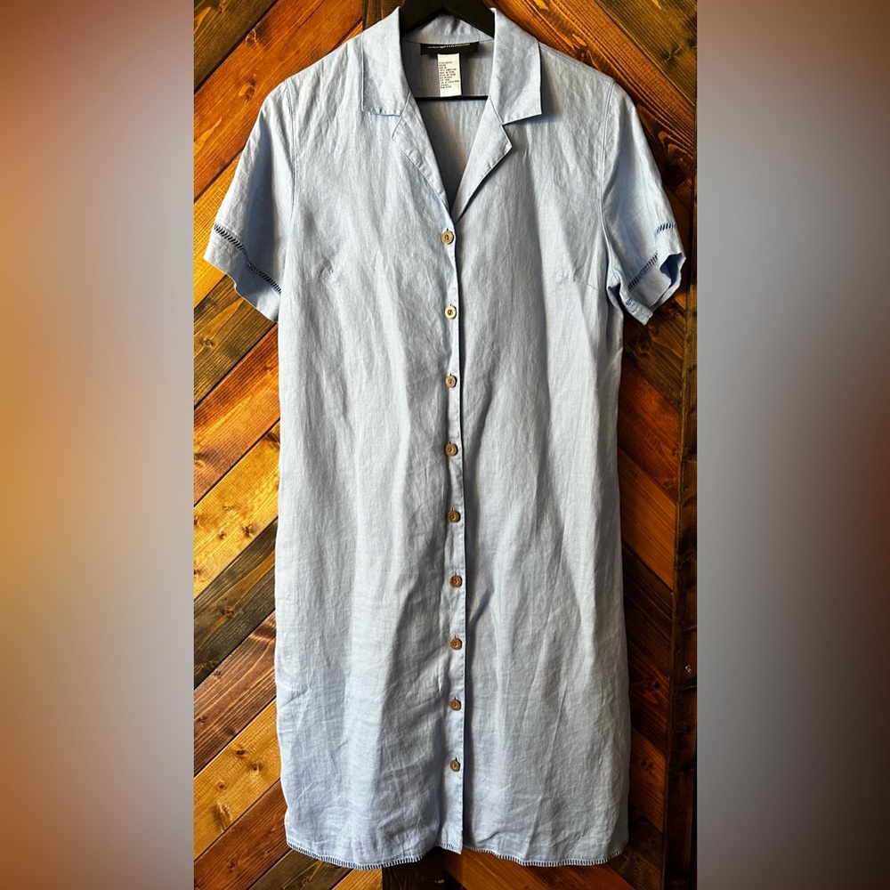 Blue button down linen dress